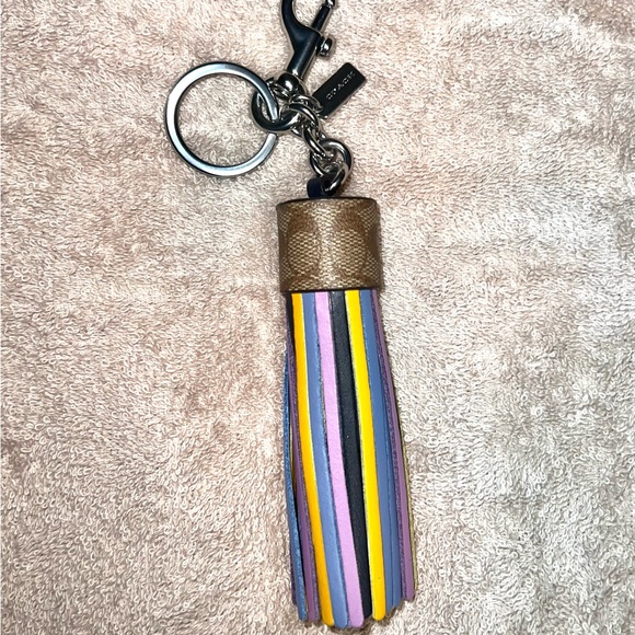 COACH Tassel Bag Charm In Colorblock Signature Canvas - Picture 2 of 3